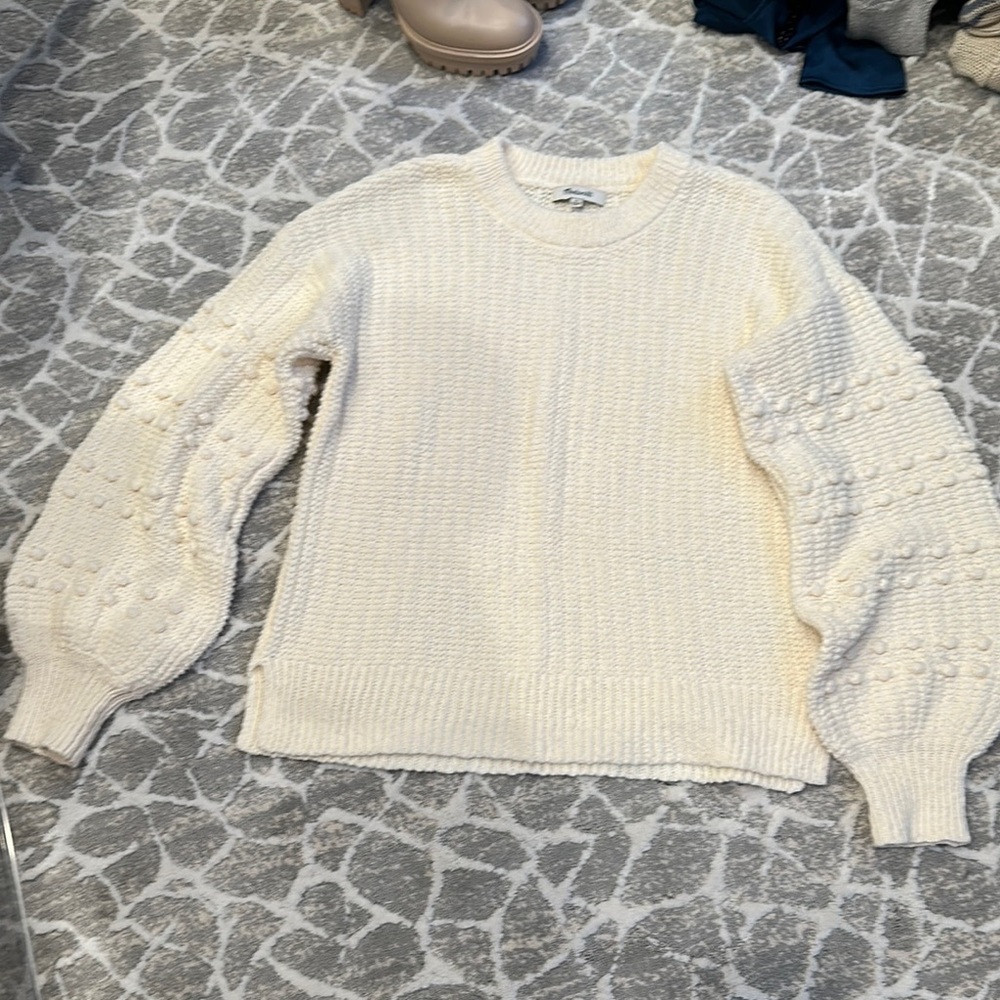 Cream Sweater with Textured Sleeves